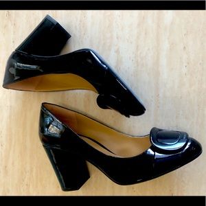 Black Patton Leather Block Heel
